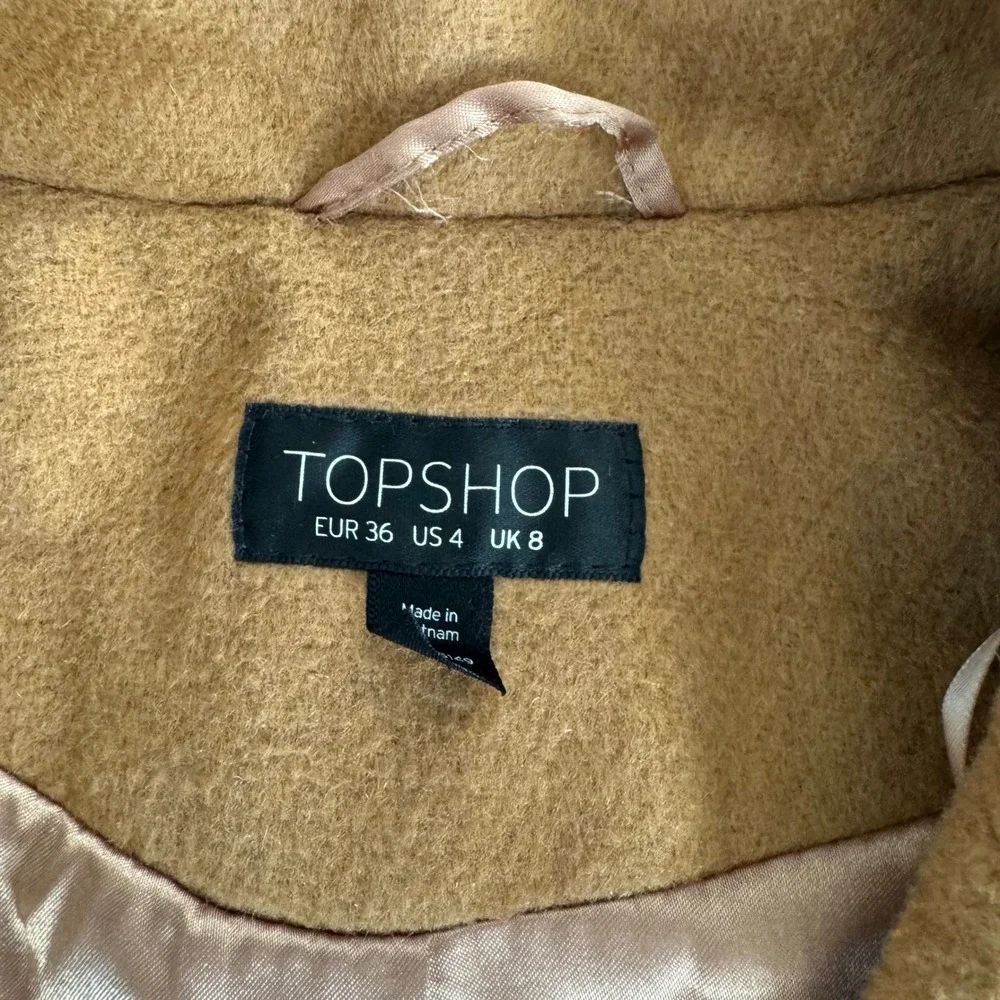 Topshop Women's Camel Brown Longline Open Front Winter Overcoat Jacket Size US 4
